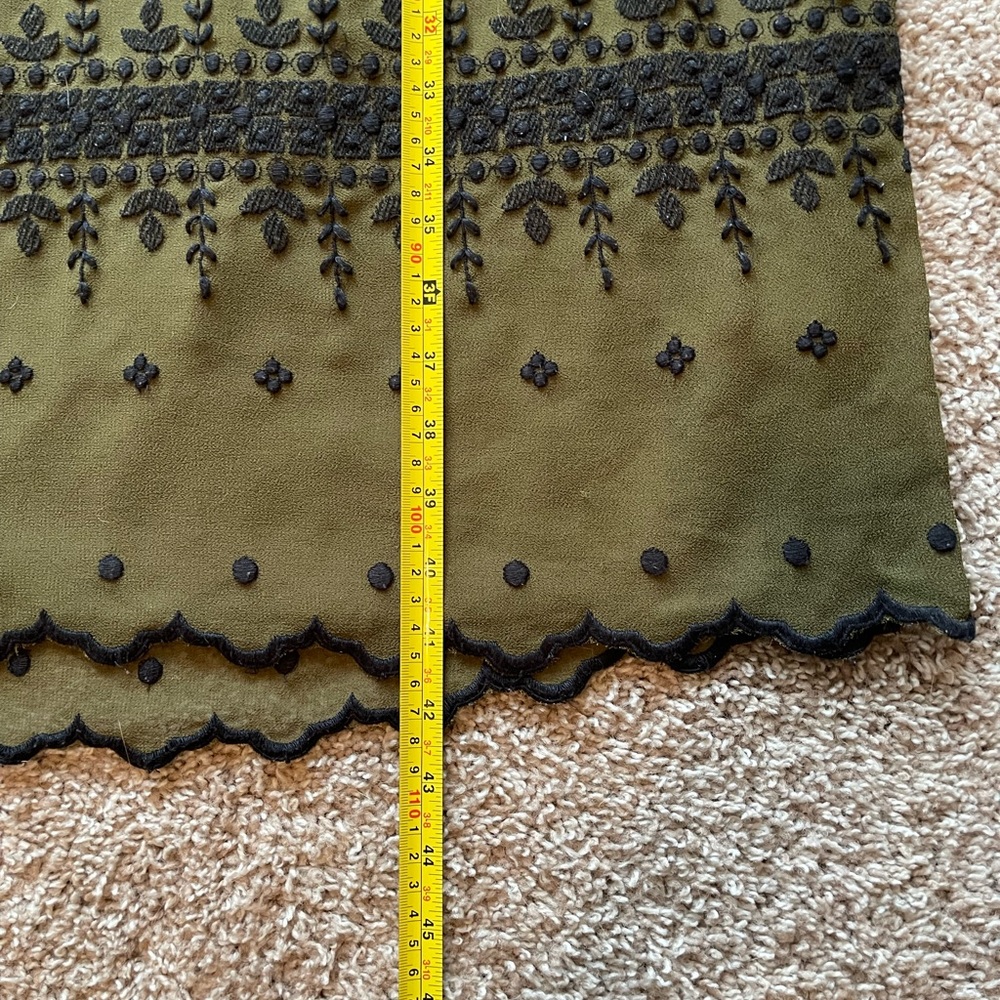 Topshop | Olive/Army Green w/ Back Embroidered detail Midi Dress | Size 4 - Picture 3 of 10